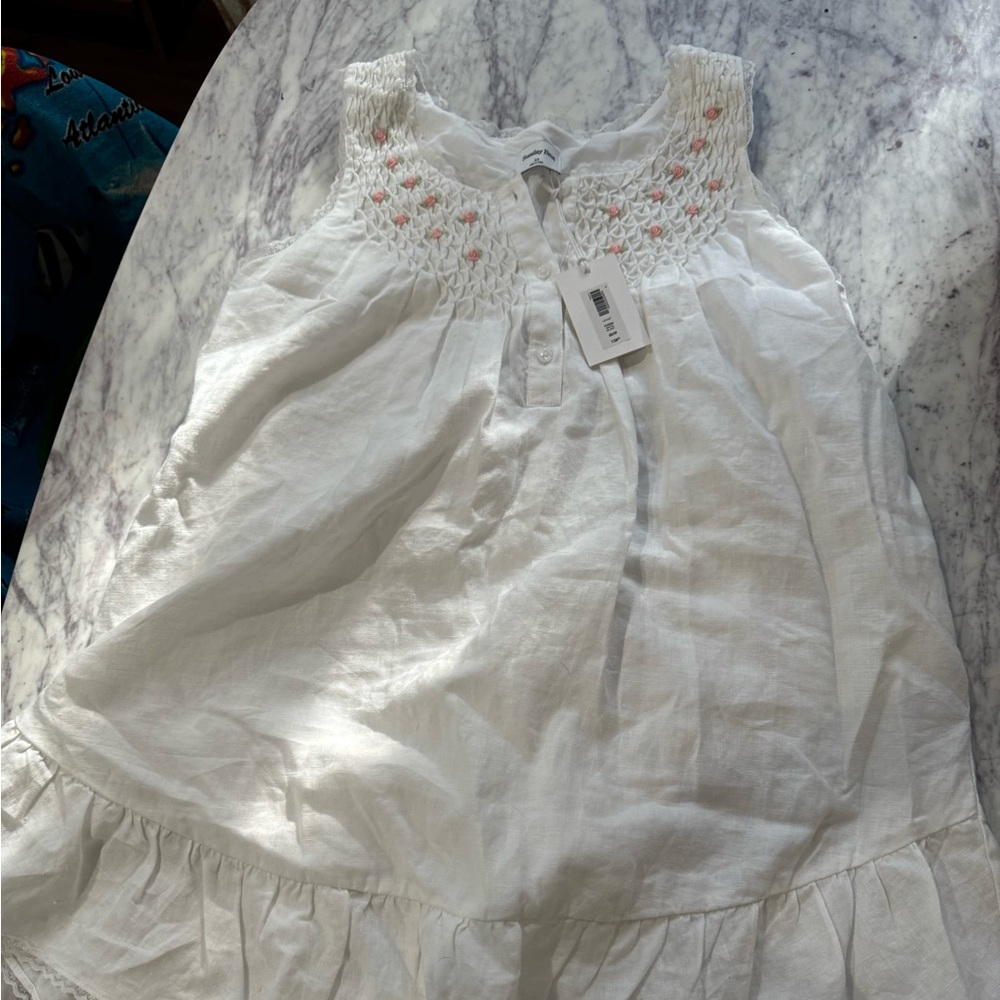 Sunday Best White and Pink Embroidered Mini Dress